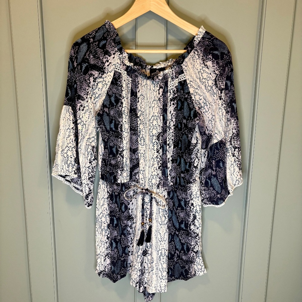 Angie Snakeskin Print Romper Boho Chic Size M Summer Festival 3/4 Sleeves